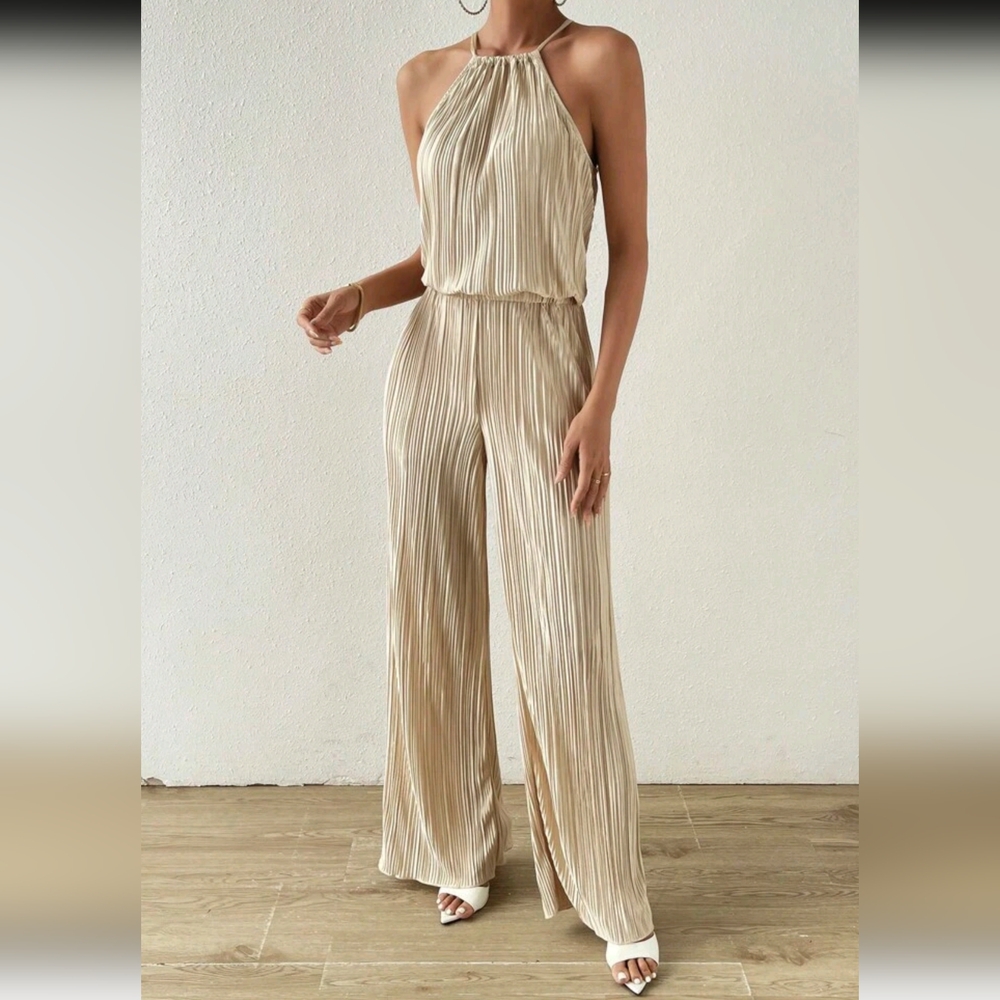 Solid Halter Top & Wide Leg Pants